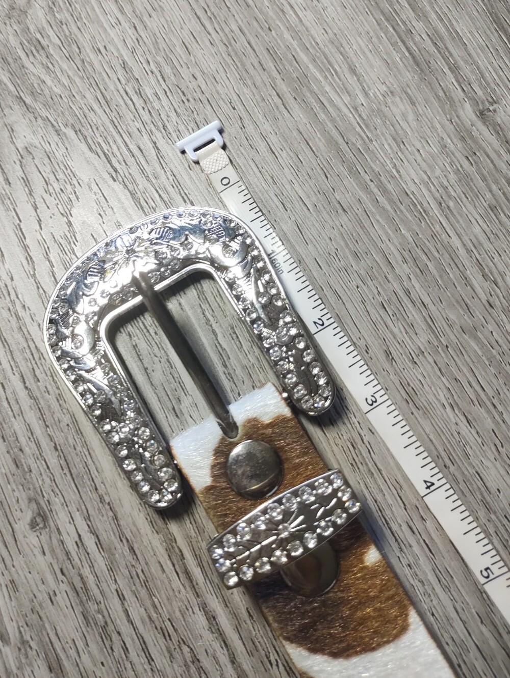 NEW Cowhide Western Silver Buckle Belt - Brown And White - Picture 9 of 10